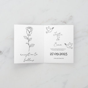 Invitación de boda minimalista a mano con paloma