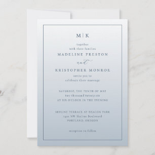 Invitación de boda minimalista azul elegante