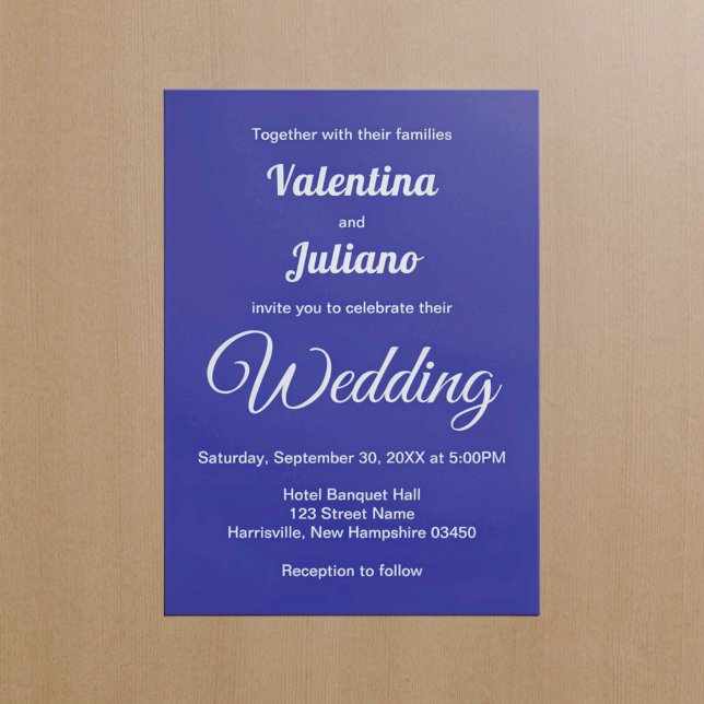 Invitación de boda minimalista azul oscuro (Typography style minimalist dark blue wedding invitation)