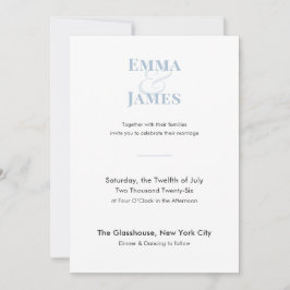 Invitación de Boda Minimalista Azul Polvo | Código