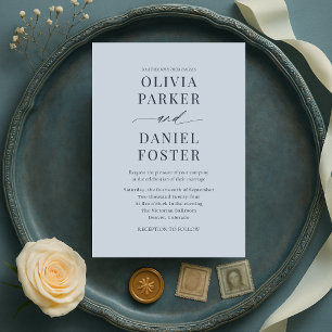 Invitación de boda minimalista azul polvoriento
