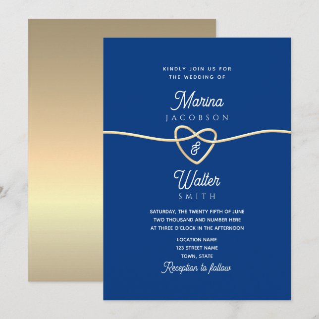 Invitación de boda minimalista azul real (Anverso / Reverso)