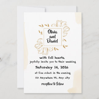 Invitación de boda minimalista beige dorada dahlia