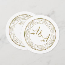Invitación de boda minimalista blanca y dorada