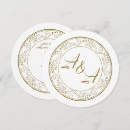Invitación de boda minimalista blanca y dorada