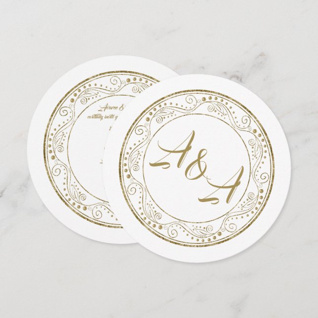 Invitación de boda minimalista blanca y dorada (Anverso / Reverso)