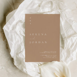 Invitación de boda minimalista boho beige y bronce