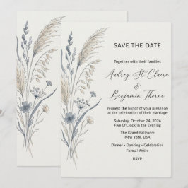 Invitación de boda minimalista boho de flores silv