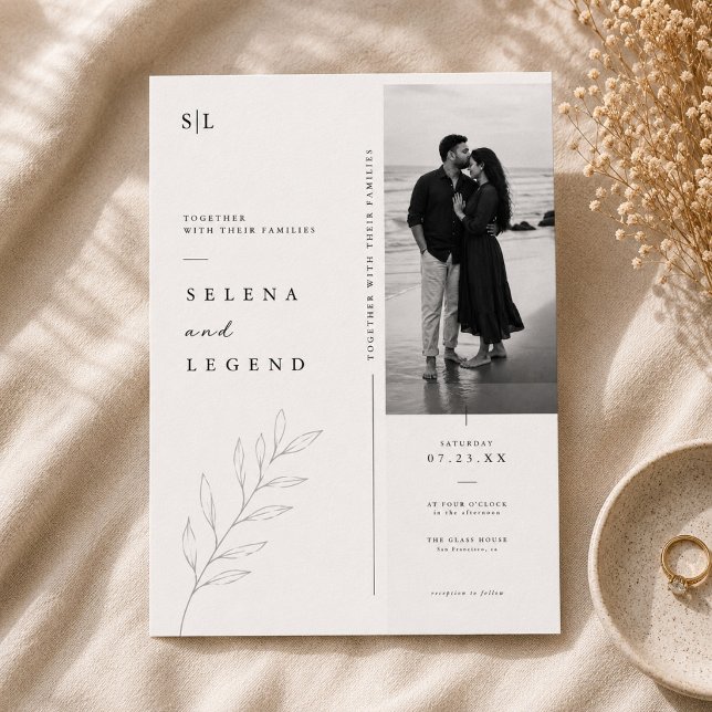 Invitación de boda minimalista botánica. (Subido por el creador)