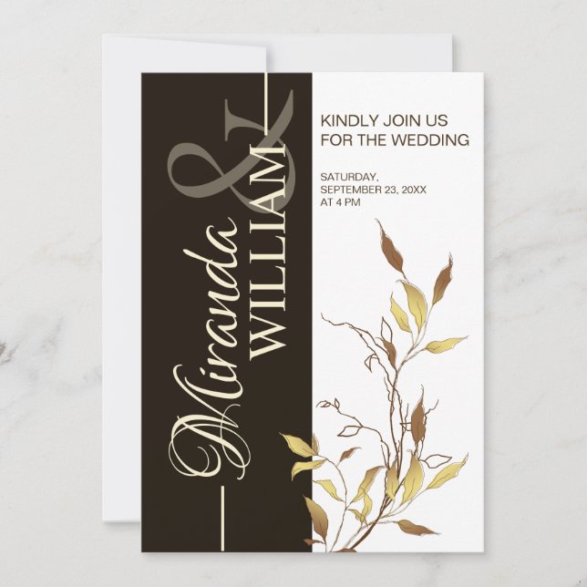 Invitación de boda minimalista botánica marrón (Anverso)