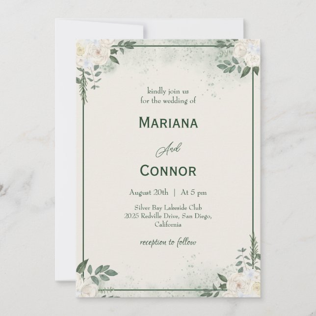 Invitación de boda minimalista botánica moderna (Anverso)