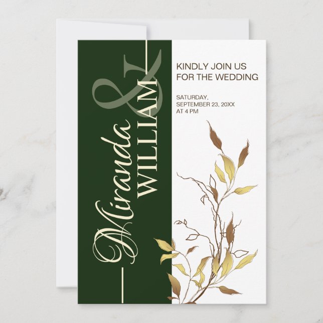 Invitación de boda minimalista botánica verde (Anverso)