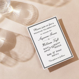 Invitación de boda minimalista chic en blanco y ne