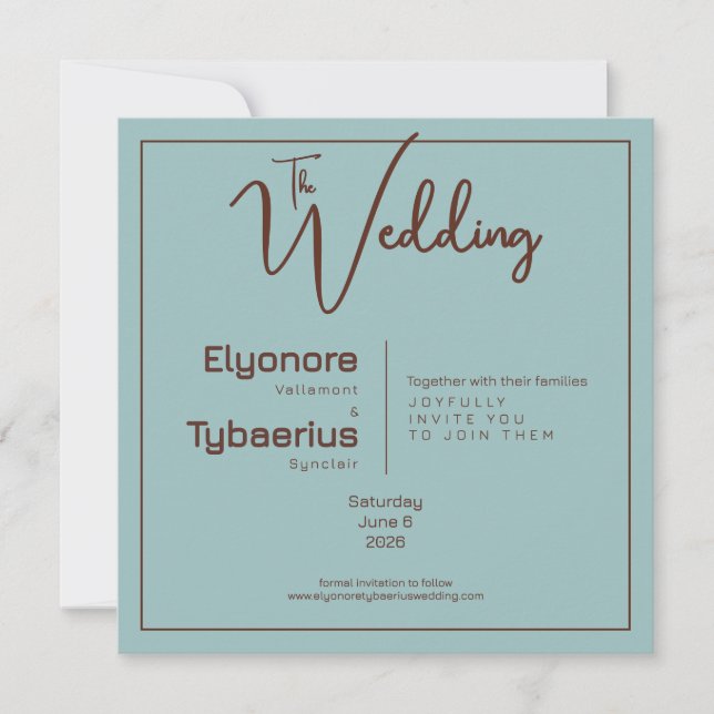 Invitación de boda minimalista Chocolate Mood (Anverso)