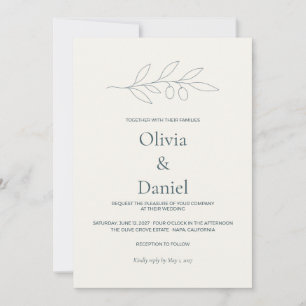 Invitación de boda minimalista clásica con rama de