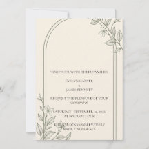 Invitación de boda minimalista con arco botánico d