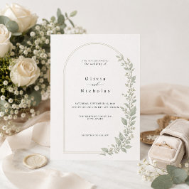 Invitación de boda minimalista con arco de vegetac
