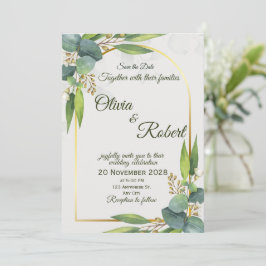 Invitación de Boda Minimalista con Arco Dorado y V
