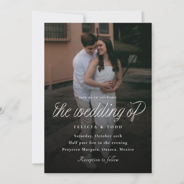 Invitación de boda minimalista con cinta y guión (Anverso)