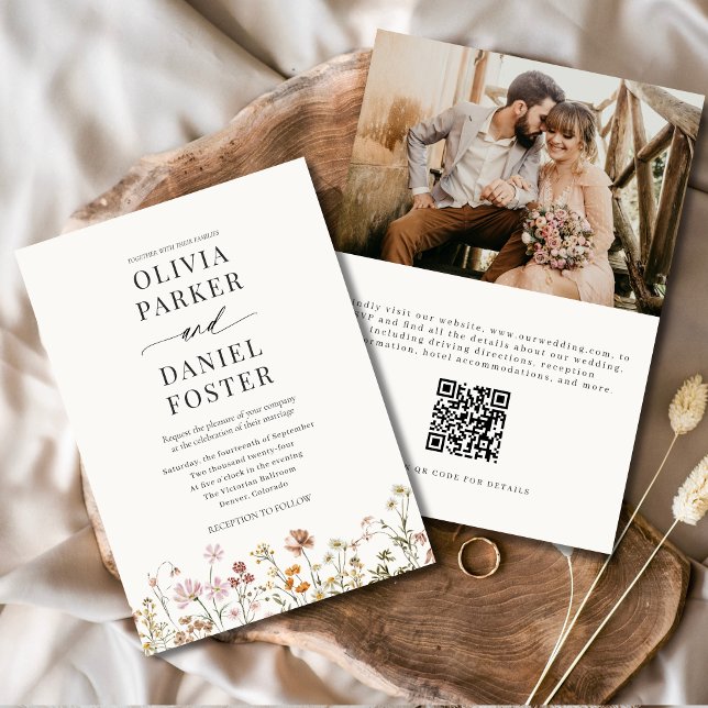 Invitación de boda minimalista con código QR de fl (Subido por el creador)