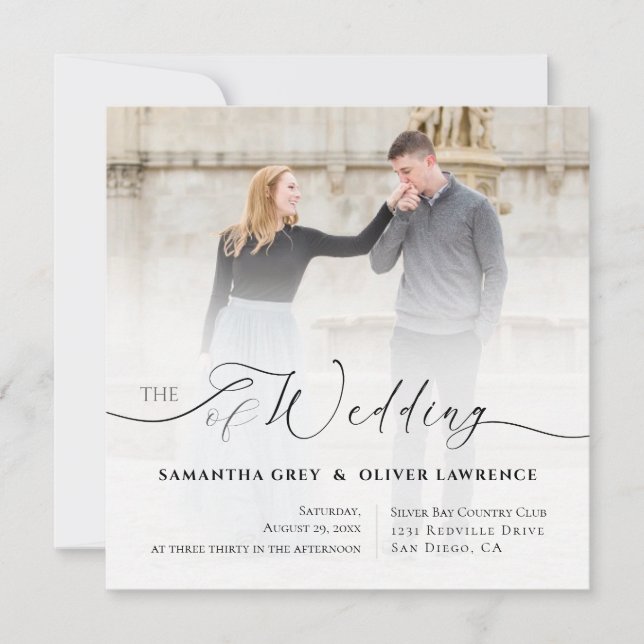 Invitación de boda minimalista con foto escrita a  (Anverso)