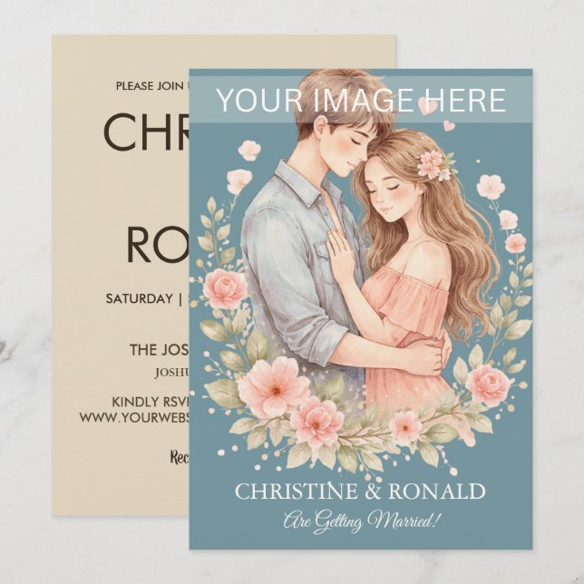 Invitación de Boda Minimalista con Foto Moderna (Anverso / Reverso)