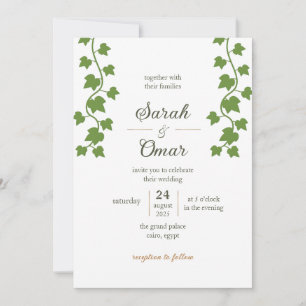 Invitación de boda minimalista con hiedra verde