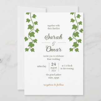 Invitación de boda minimalista con hiedra verde
