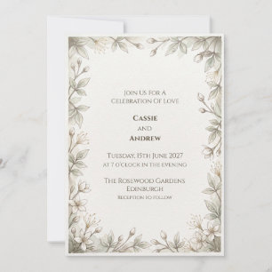 Invitación de boda minimalista con hoja verde
