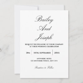 Invitación de boda minimalista con letra elegante
