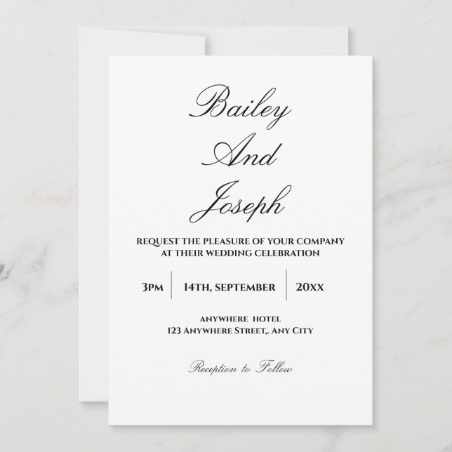 Invitación de boda minimalista con letra elegante (Anverso)