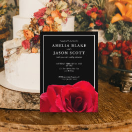 Invitación de boda minimalista con rosa roja sobre