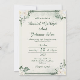 Invitación de boda minimalista con vegetación