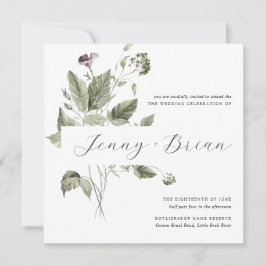 Invitación de boda minimalista con vegetación prim