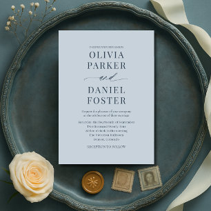 Invitación de boda minimalista costera azul
