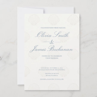 Invitación de boda minimalista costera con conchas