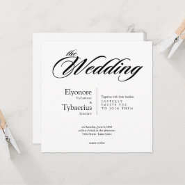 Invitación de boda minimalista cuadrada en negro y