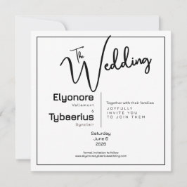 Invitación de boda minimalista cuadrada en negro y
