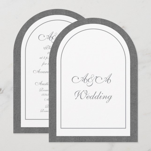 Invitación de boda minimalista de arco gris oscuro (Anverso / Reverso)
