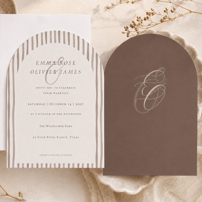 Invitación de boda minimalista de arco marrón Coco (Minimalist Cocoa Brown Arch Wedding Invitation)