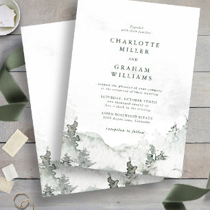 Invitación de boda minimalista de bosque con acuar
