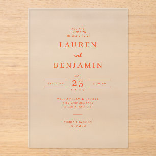 Invitación de boda minimalista de coral sofisticad
