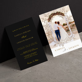 Invitación de Boda Minimalista de Dos Piezas en Or