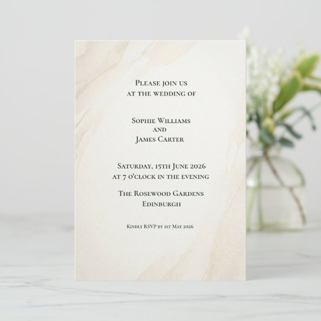 Invitación de boda minimalista de eucalipto (Anverso de pie)