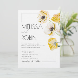 Invitación de boda minimalista de flor de anémona