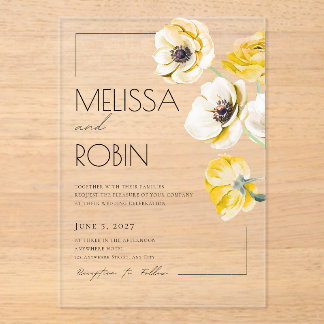 Invitación de boda minimalista de flor de anémona