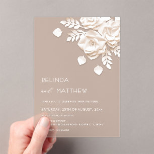 Invitación de boda minimalista de flores 3D de mar