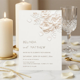 Invitación de boda minimalista de flores 3D en mar