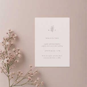 Invitación de boda minimalista de hojas rosa y neg