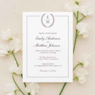 Invitación de Boda Minimalista de Laurel Burgundy